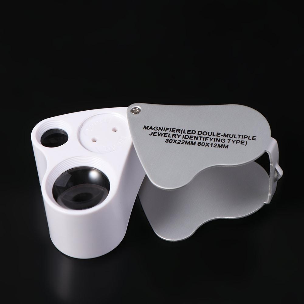 with Bright LED Light 30X 60X Illuminated Loupe Adjustable Lighting Flexible Foldable Jewelry Magnifier Hands Free Dual Lens