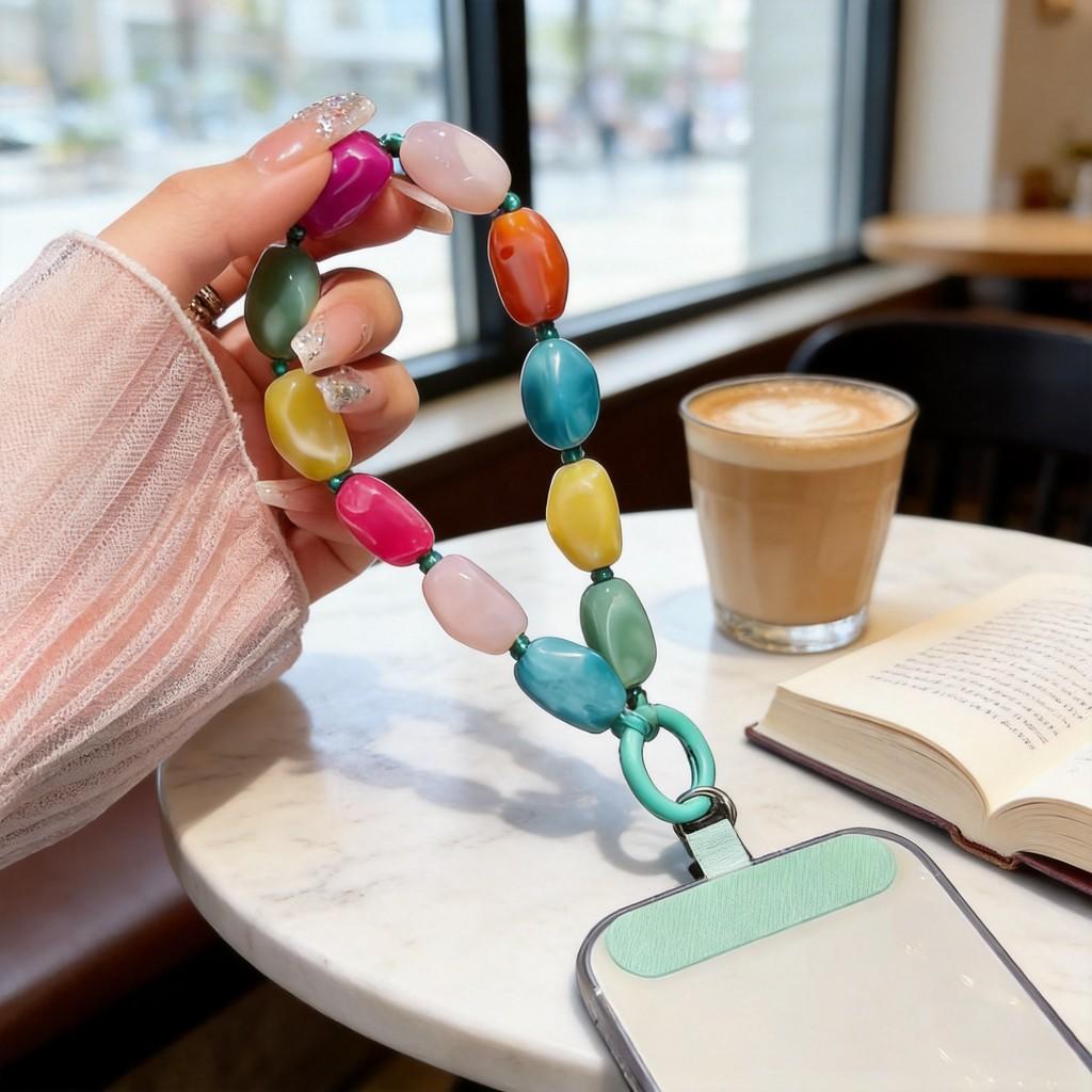 Colorful Shaped Beaded Phone Lanyard With Pvc Material For Women And Men