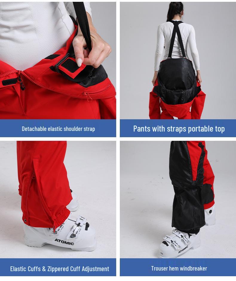 Traje de Esqui Profissional Impermeável para Mulheres com Dupla Camada - Conjunto Outdoor Espesso e Quente de Cor Sólida