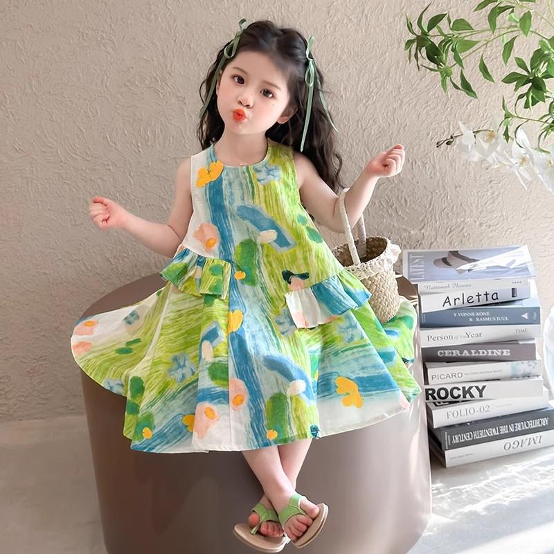 

Girls Gradient Color Rainbow Suspender Skirt Dress Summer Seaside Beach Skirt 100