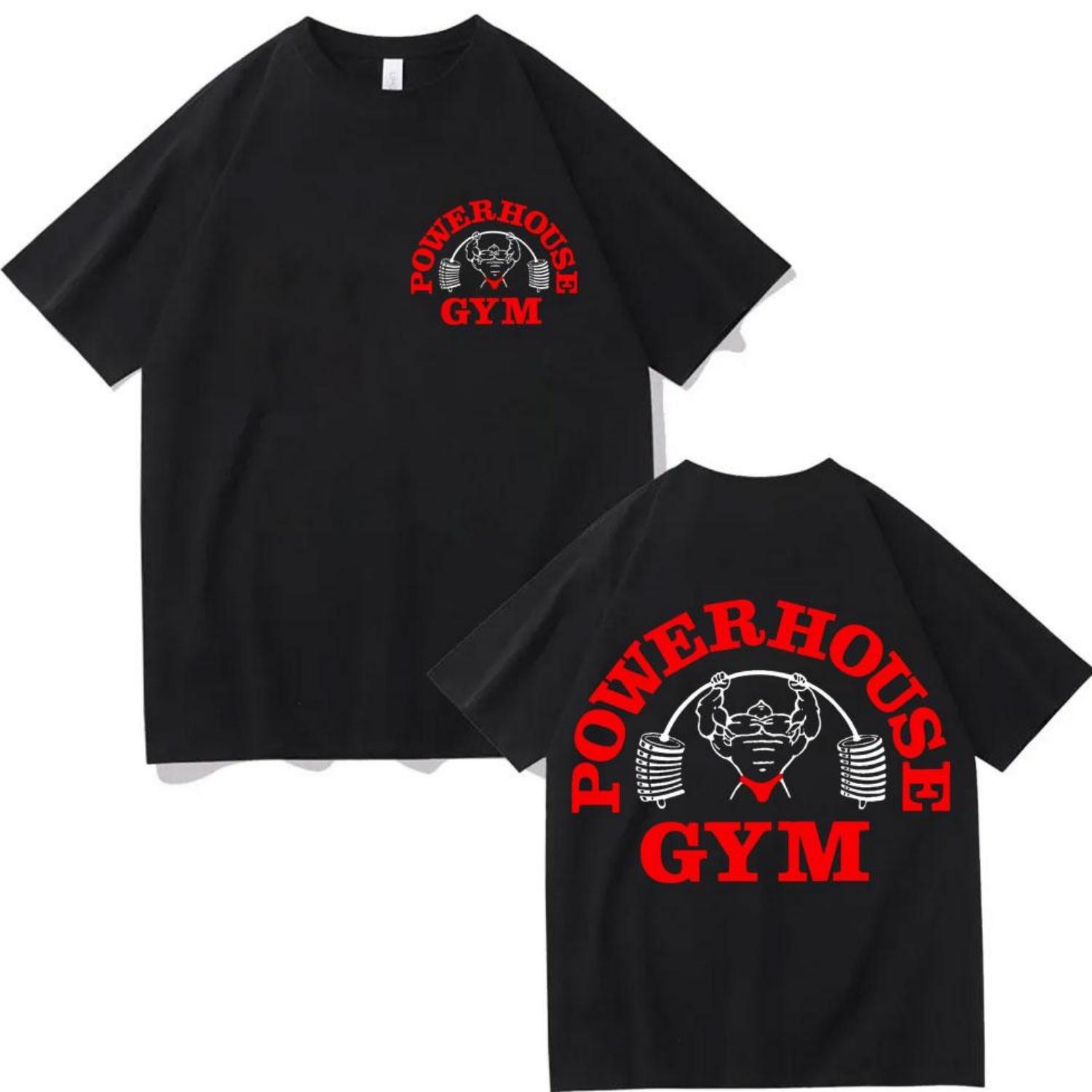 

Футболка Powerhouse Gym с двусторонним принтом Модный тренд уличной моды Футболки с коротким рукавом Мужские Женские Повседневные Свободные Хлопковые Футболки S чёрный