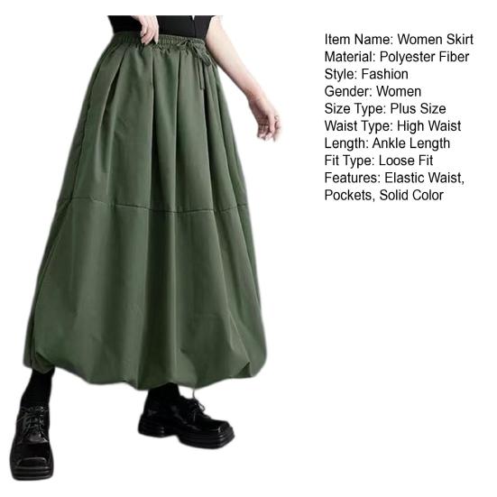 Damen Rock Hohe Taille Großer Saum Maxirock mit Taschen Einfarbige Lockere Passform Lässiger Knospenrock Abendparty Kleidung