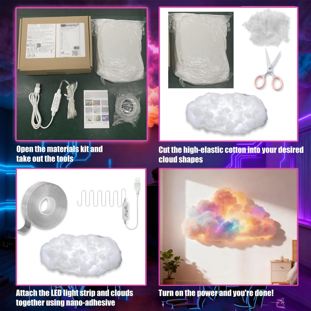 3D Big Cloud Lightning Light USB-Powered Music Sync Color Changing Led Lights for Adults Kids Indoor Home Bedroom