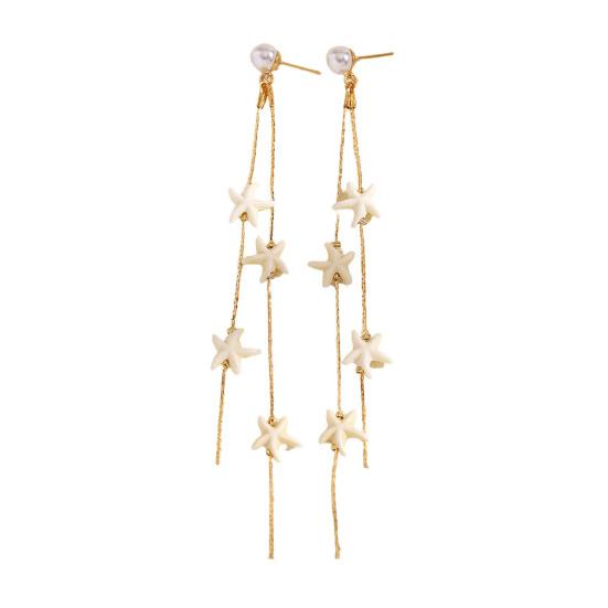 1 Pair Women Earrings, Long Tassel Shell Conch Starfish Design Drop Earrings, Imitation Pearls Earrings for Beach Vacation Jewelry B