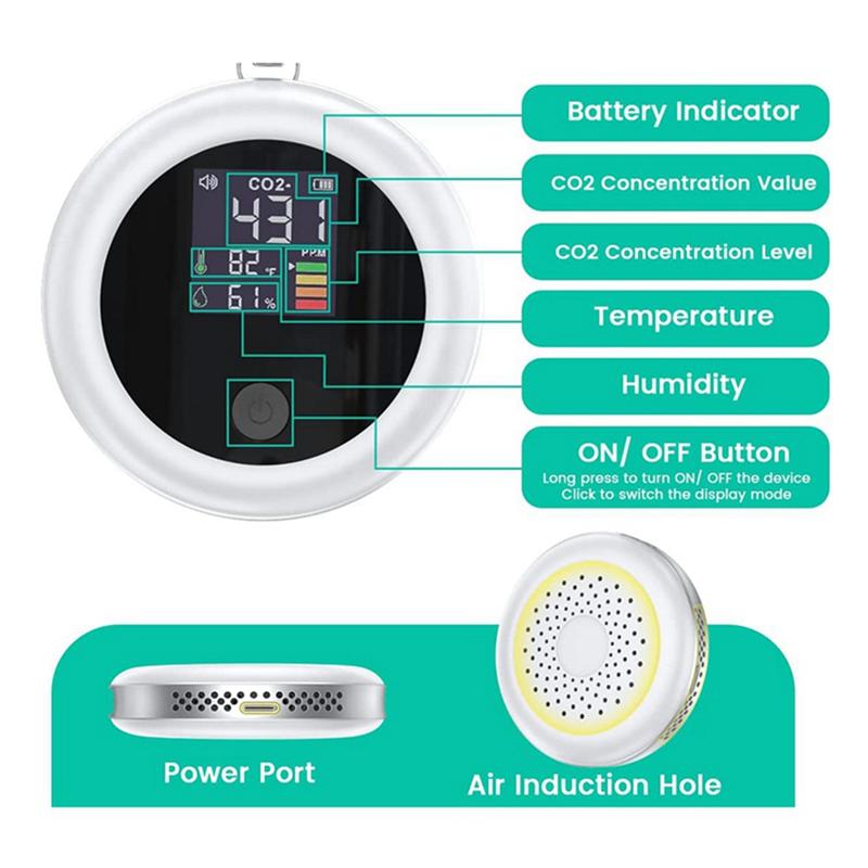AD23-Air Quality Carbon Dioxide Monitor With Alarm With 400-5000 PPM-NDIR CO2 Tester(White)