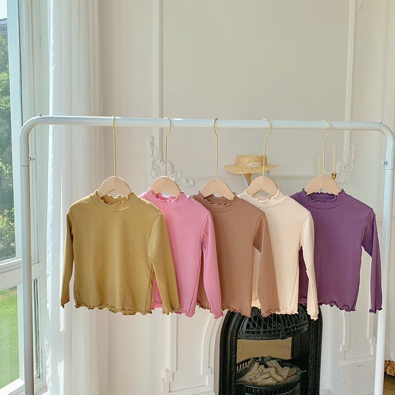 Korean Kids' Soft Knit Autumn Ruffled Turtleneck Long-Sleeve Top