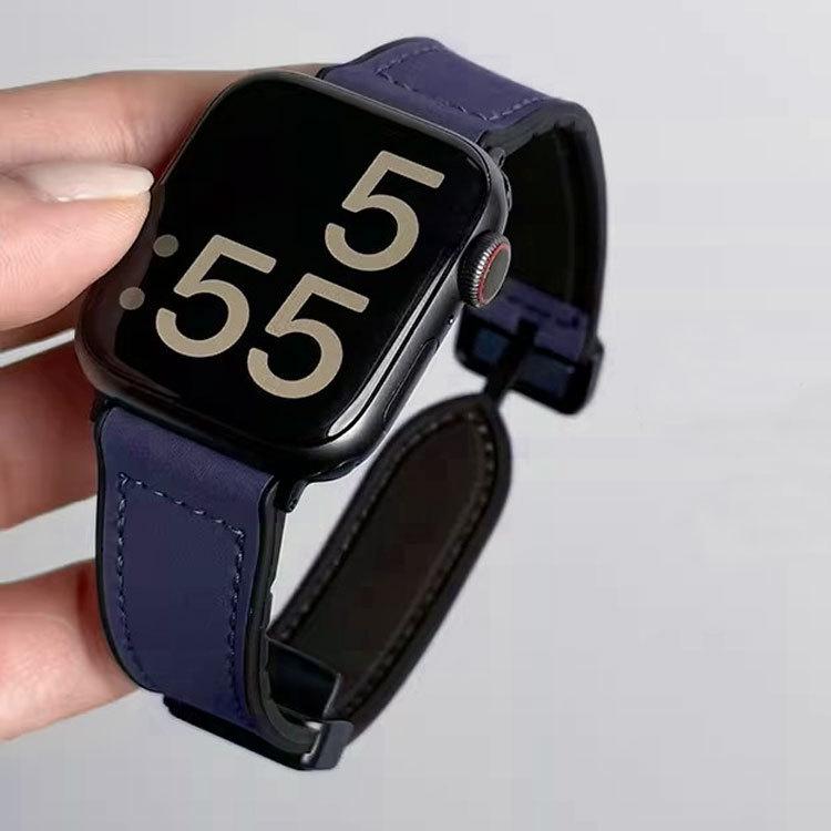 Compatible Crazy Horse Pattern Silicone Magnetic Buckle Strap for Apple Watch Series 11, Huawei Fit34, and Xiaomi Smart Band 89.