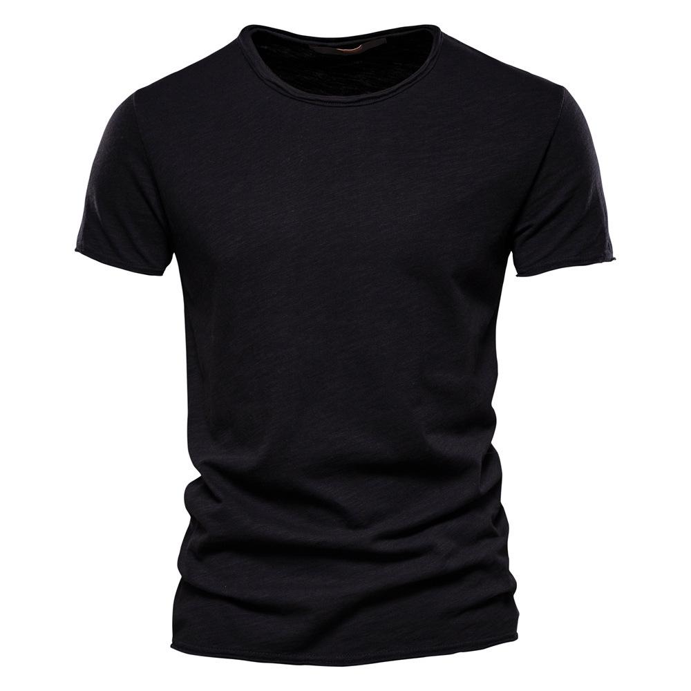Herren Sommer V-Ausschnitt T-Shirt - Reine Baumwolle Slub, Unifarbe, Kurzarm