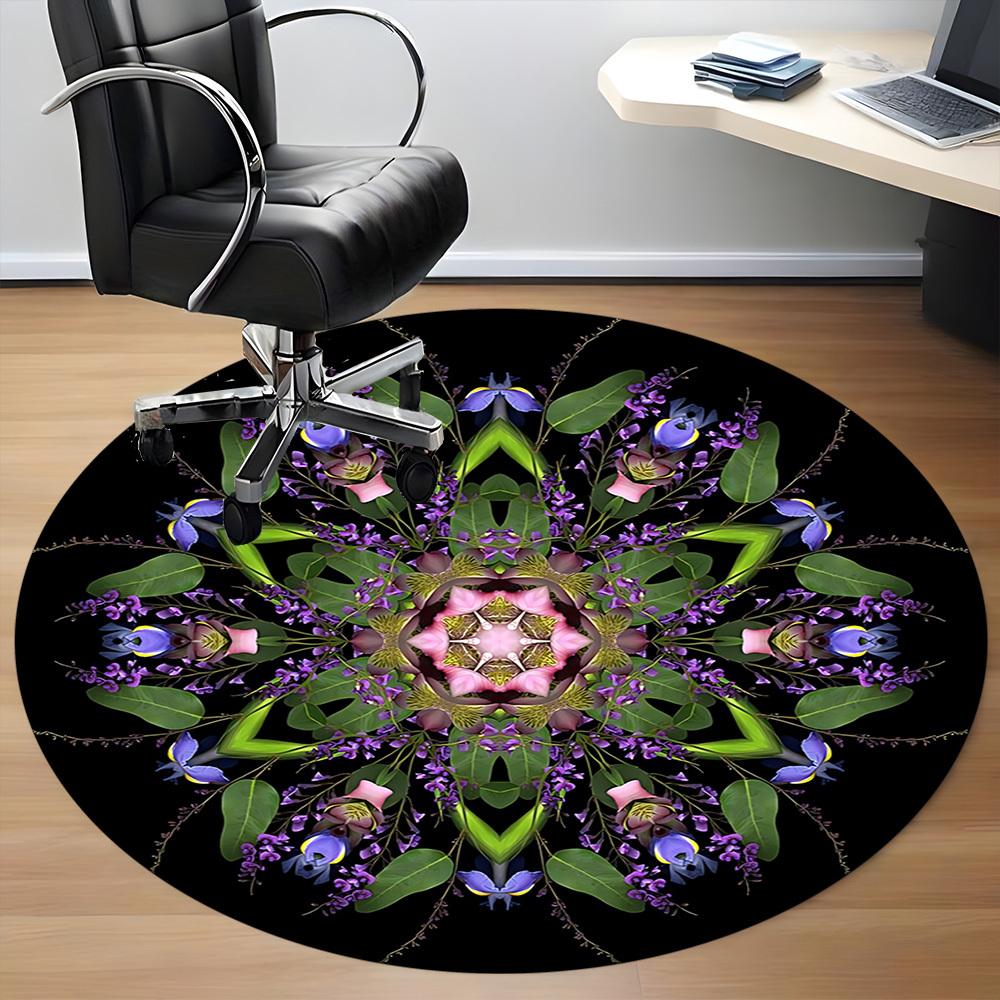 1pc Floral Mandala Chair Carpet for Office, Round Polyester Mat, Indoor Decor for Office, Washable Non-slip Carpet yy251219006