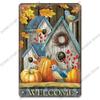 Welcome Poster Metal Plate Vintage Pumpkin Sunflower Bird Metal Tin Signs Wall Decor Garden Door Cafe Party