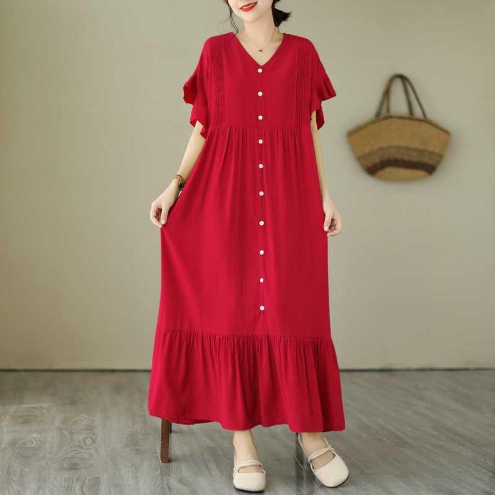 V-neck Loose Long Dress