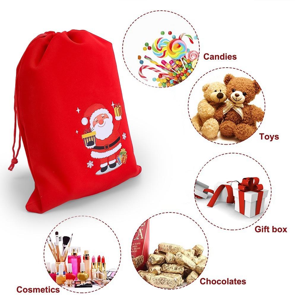 20/1PCS Christmas Velvet Bags Cartoon Candy Gift Drawstring Pouch Christmas New Year Party Favor Decor Jewelry Packaging Bag