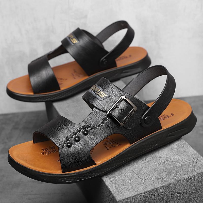 Men's Sandals  New Summer Super Fiber Soft Sole Anti Slip Beach Shoes, Dual Use for Driving and Leisure, External Wear Sanda