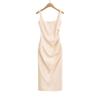 Elegant Square Neck Slim Fit Pleated Waist Bodycon Dress