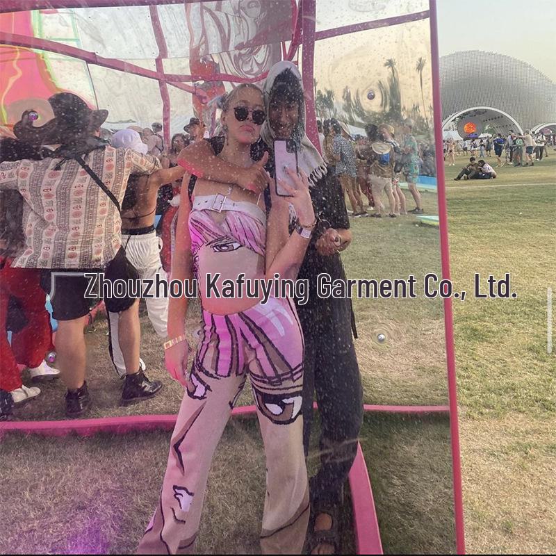 Y2K Millennial Retro Coachella Pink Comic Avatar Knitted Casual Pants