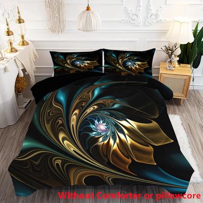 3D-gedrucktes schwarzes und goldenes florales Bettwäscheset weiche bequeme Bettdecke Kissenbezug Luxus Modern Mode Bettbezugsets