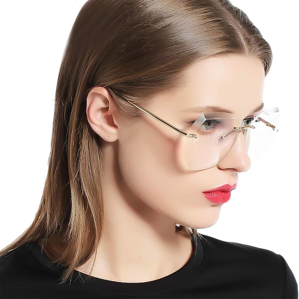 LumiSyne Oversized Rimless Smaller Transparent Gradient Candy Color Metal UV400 8 Perfect for Parties and Travel Women's Sunglasses, Face, Eyeglasses,