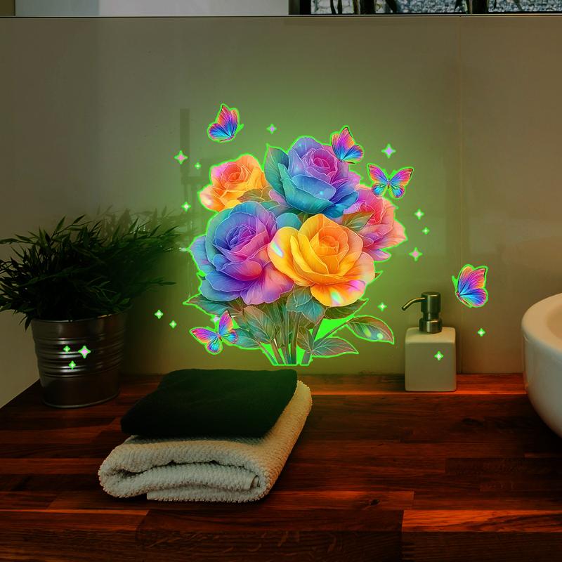 Ljusblommig Toalettklistermärke Nattlampa Blommig Väggdekal Badrum Sovrumsklistermärke Självhäftande PVC Vattentät Heminredning