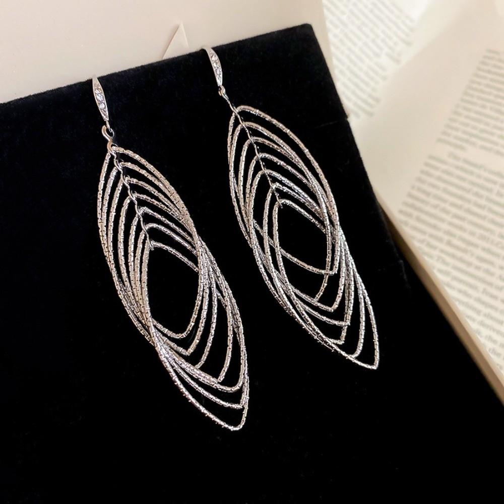 

Oval Hollow Long Tassel Dangle Earrings Gold Silver Ear Hook Elegant Metal Hollow Earrings Party Ear Hook Silver