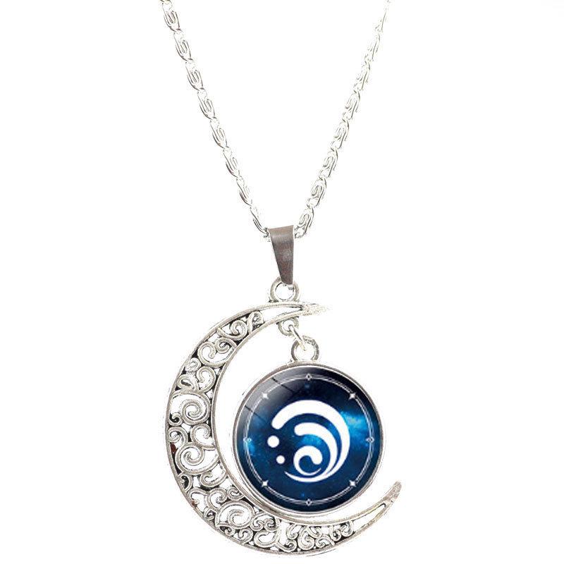 Genshin Impact God's Eye Moon Pendant Necklace - Cartoon Style Gem Accessories