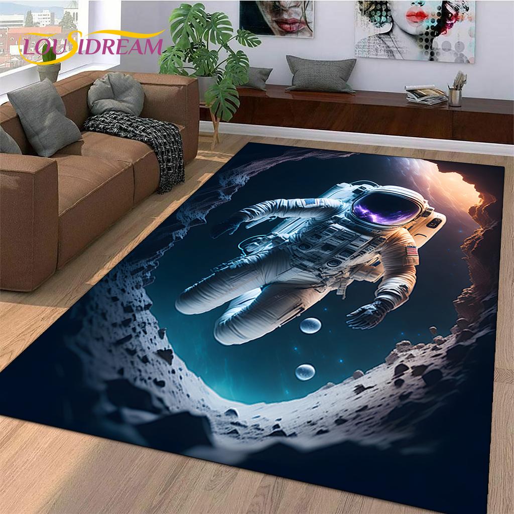 Astronaut Dream Universe Spaceman 3D Outer Space Cartoon Rug Carpet for Living Room Bedroom Decor,Non-slip for Sofa Doormat Kids