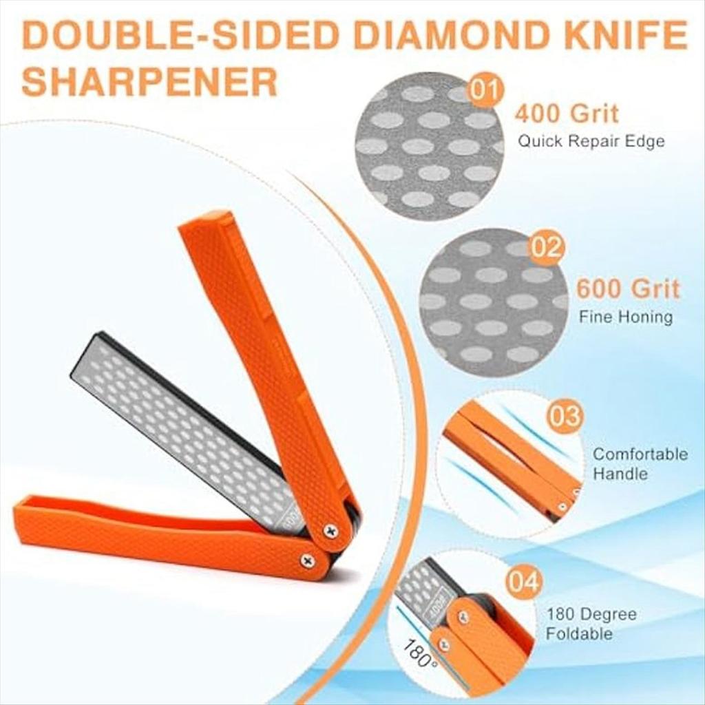 BHBL 2 Double-Sided Knife Sharpener/1 Retractable Sharpening Rod,Blade Sharpener Stone Pocket Knife Sharpener