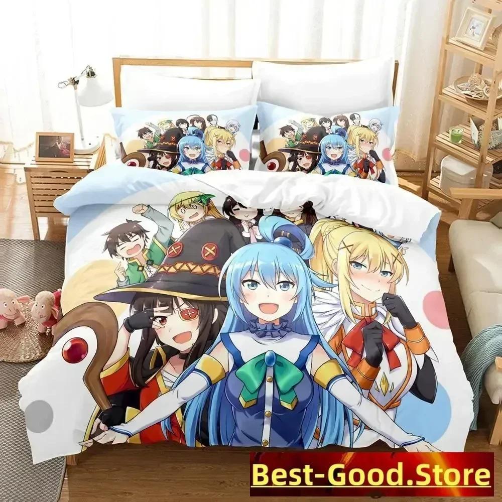 KonoSuba Bedding Set Duvet Cover Sheet Printed Bed Set Pillowcase Bed Full Queen King Size Comforter Bedroom