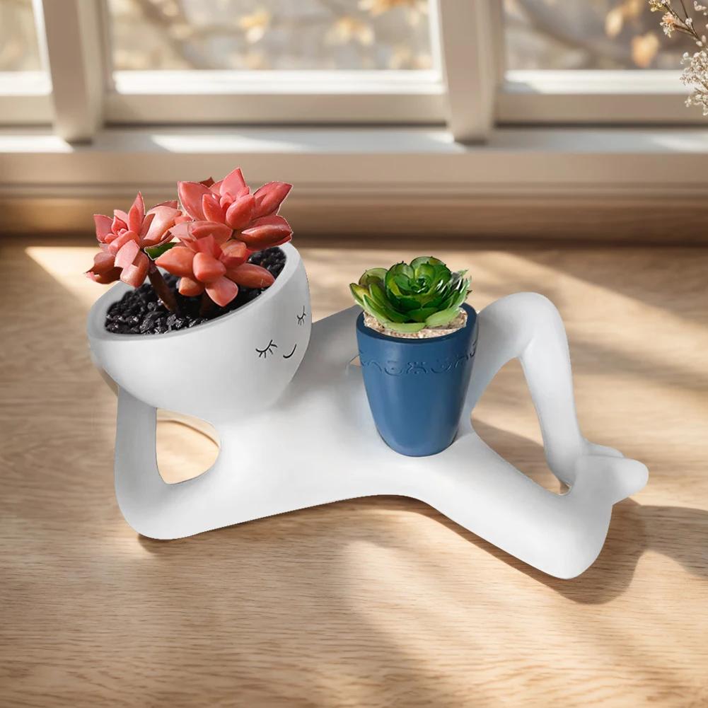 Relaxing Person Holding Pot Planter with Drainage Hole Kinky Planter Ornament Resin Funny Succulent Pot Home Office Decor