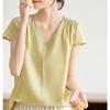 Womens V Neck Short Sleeve Solid Color Blouse