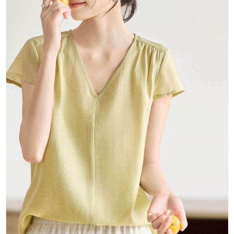 Womens V Neck Short Sleeve Solid Color Blouse S дубильная кора