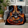 Flaming Skull Guitar Art Print - Musician GiftBlanket Flannel Throw Blanket for Sofa, Bed, Travel, Camping, Office