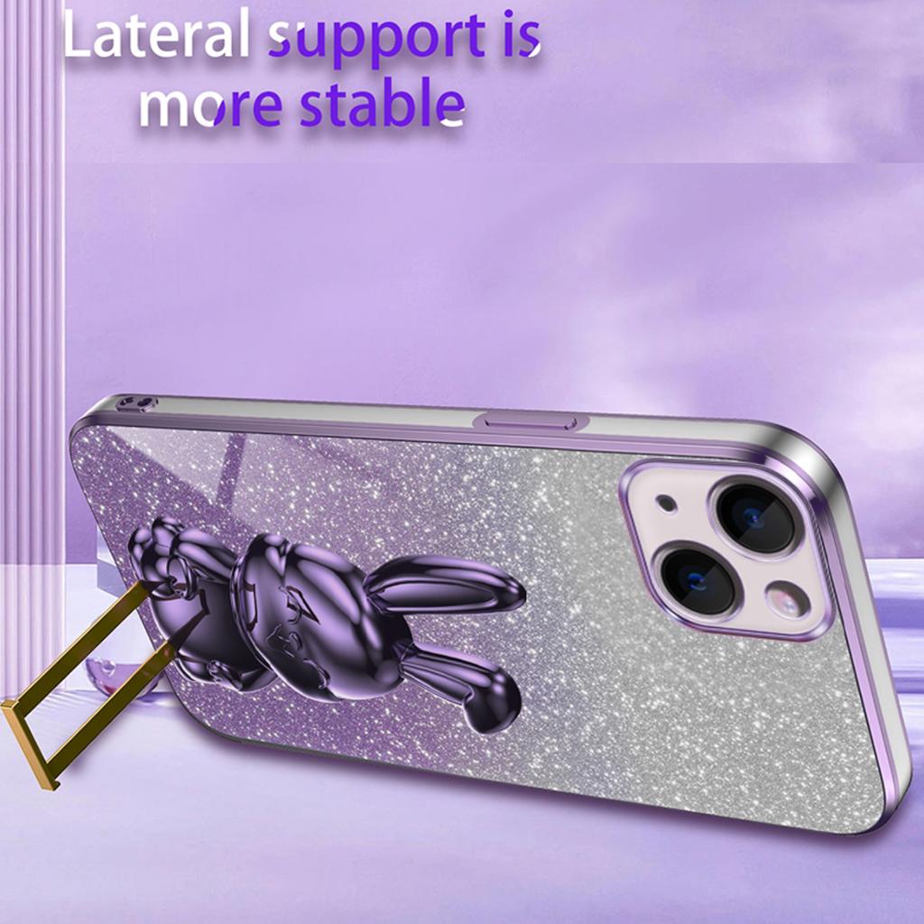 For iPhone 14 Plus Shockproof Cute Rabbit Glitter Case Phone Cover with Kickstand