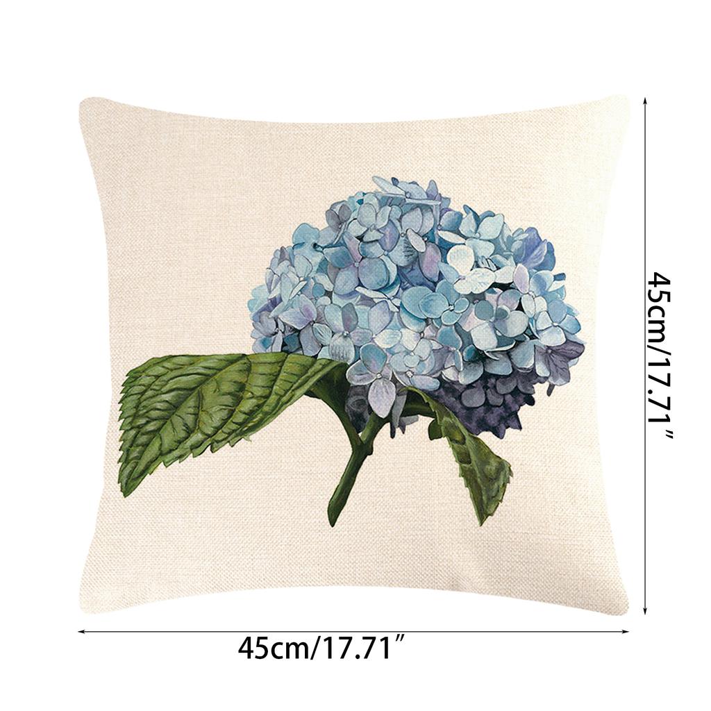 Elegant Print Hydrangea Throw Pillow Cover with Delicate Flower Pattern Linen Pillowcase Mother Day Cushion Case