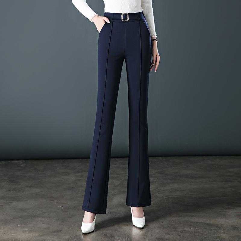 Women s Plus Size High-Waisted Stretch Flared Pants - Slimming, Elastic Waist, Spring 2026 3XL синий