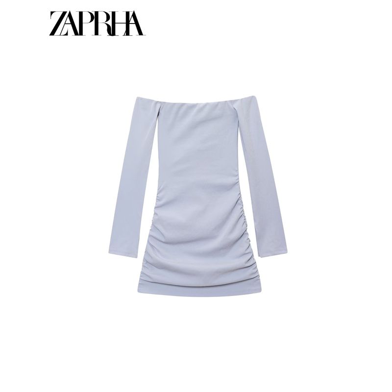Zaprha 2025 New Sexy off-Shoulder off-Shoulder Collar Fashion Slim fit Pleat Decoration Short Dress 3644303
