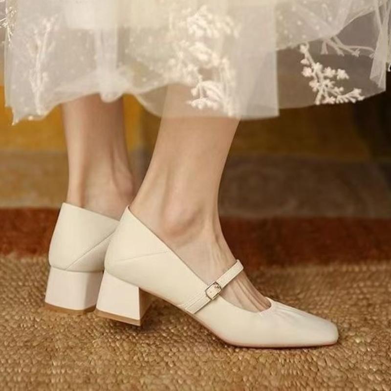 Mode Damenmode Pumps Frühling Herbst Neu Mary Jane Damen Eckige Zehenpartie Flache Einzelne Schuhe Leder Kleid Party Klobige Absätze Schuhe