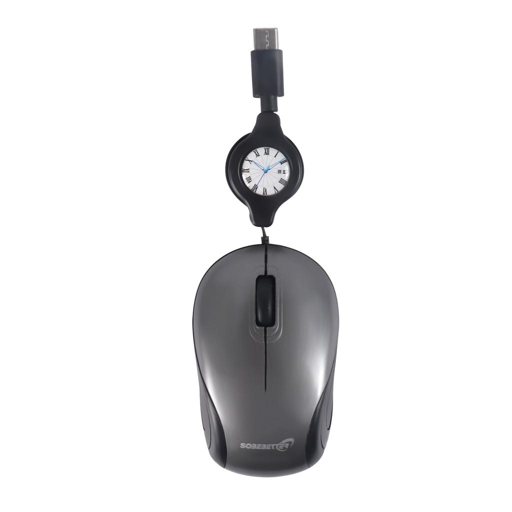 Retractable Wired Mouse with 1000 Retractable Small Mini Optical for Compatible with Gray Ultra-compact, Type-C Connection, DPI, Cable, Size, Mouse,