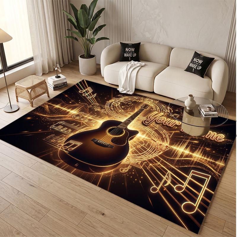 Music Guitar Theme Soft Crystal Velvet Rug Custom Name & Text Print Non Slip Floor Rug for Bedroom Living Room