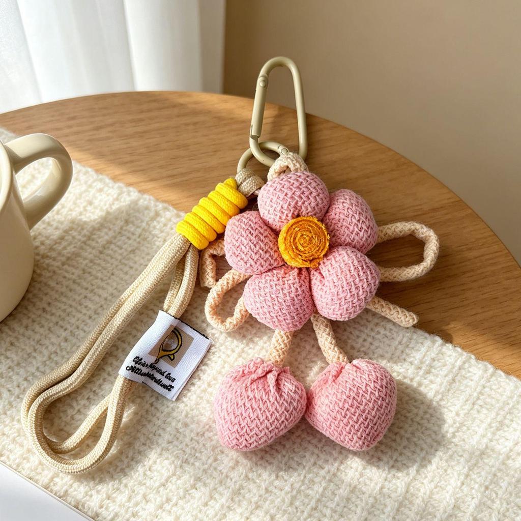 Cute Cartoon Flower Pendant Nylon Lanyard Keychain Charm for Girls' Bags & Phones