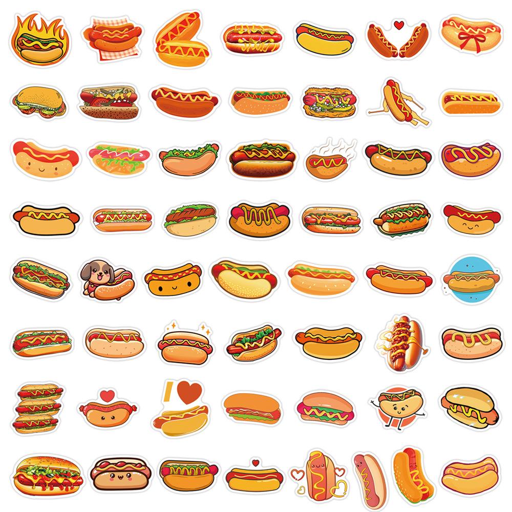 55 Naklejek Doodle Hot Dog Dekoracyjne Skuter Notatnik DIY Naklejki Kreskówkowe