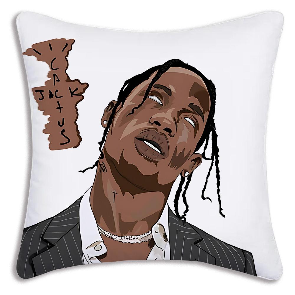Fashion singer T-Travis Scotts Pillow Covers Cartoon Sofa Decorative Home Double-sided Printing Short Plush Cute Cushion Cover