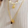 Premium Light Luxury Brass Plated 18K Real Gold Inlaid Amber Stone Pendant Long Chain Niche Fashion Personalized Necklace