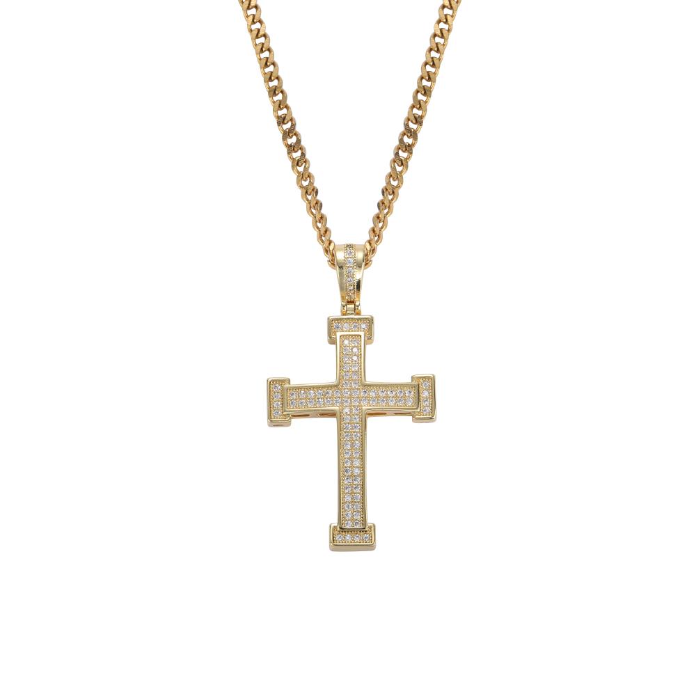 CN385 Hip Hop Cross Pendant Micro Pave With CZ Stones Necklace Men Gift Jewelry 16inch cuban chain золотой