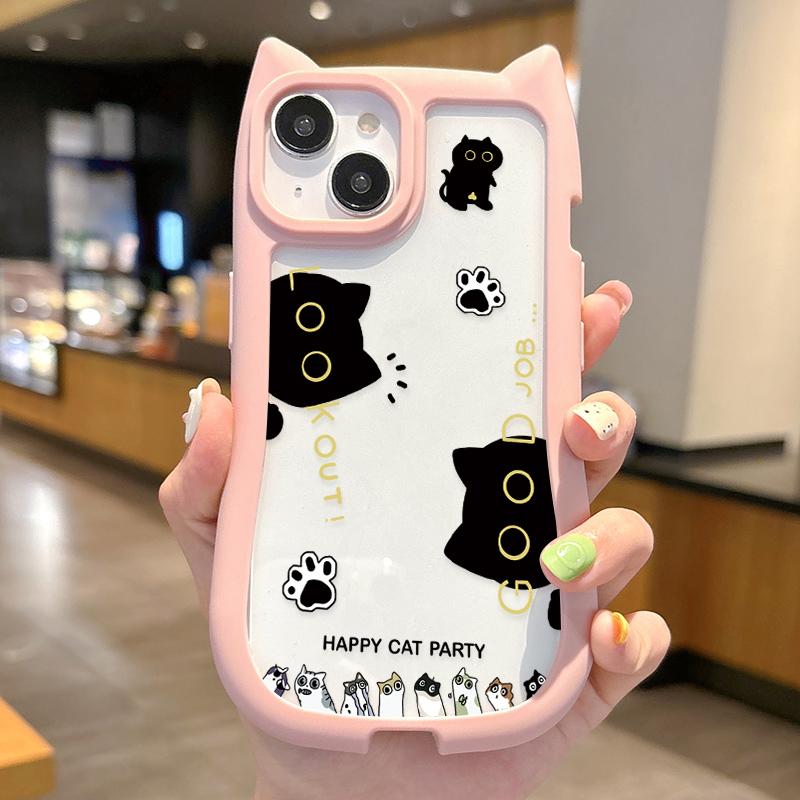 

Прозрачный корпус, противоударная жесткая акриловая задняя крышка с принтом милого кота из мультфильма + мягкий бампер из ТПУ для iPhone iPhone 13 / iPhone 14