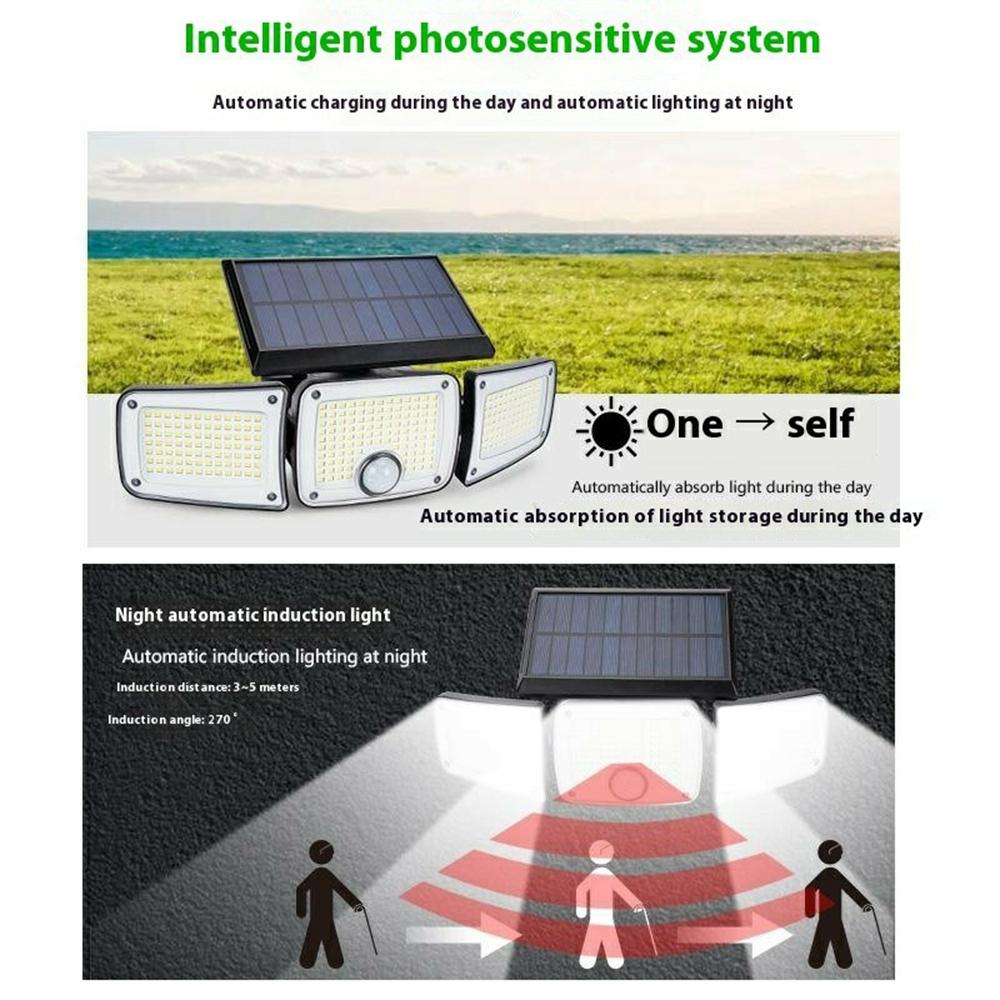 

TY10305 2Pcs 3 Heads Solar Wall Light 280 LED IP44 Waterproof Outdoor Motion Sensor Lamp A