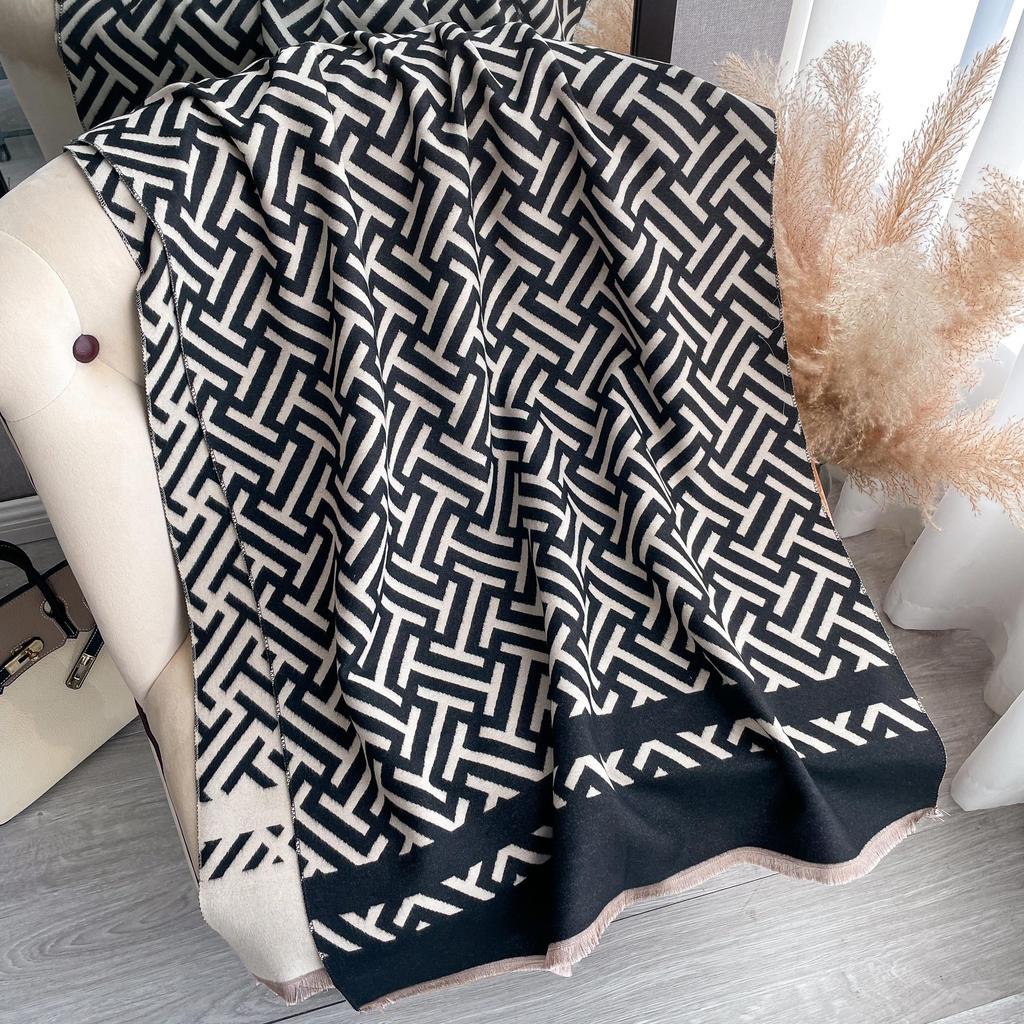 Imitation Cashmere Scarf Medium And Long Outer Shawl Double-Sided Warm Letter Scarf Female Live Stream Trend