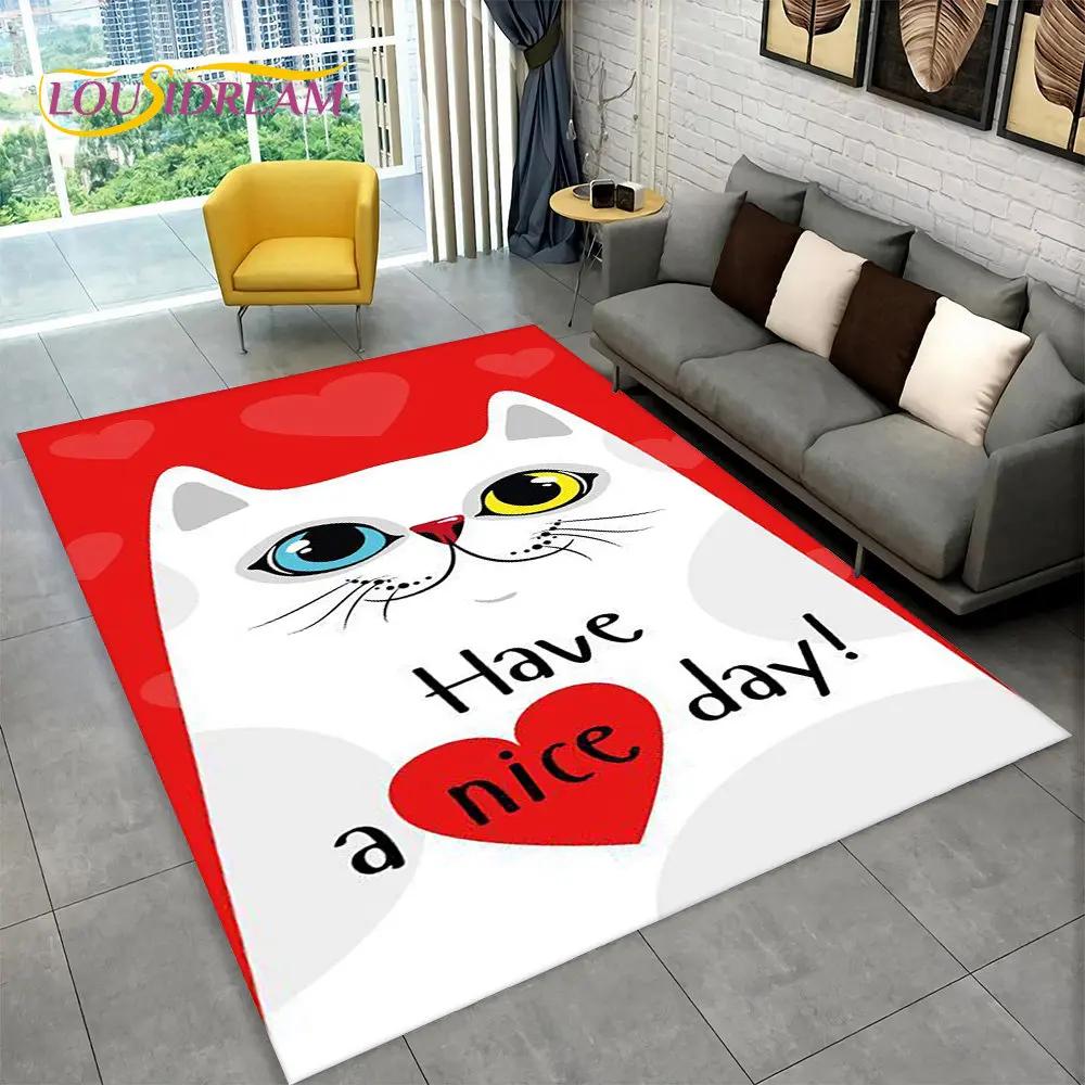 3D Cute Cat Cartoon Area Rug,Carpet Rug for Home Living Room Bedroom Sofa Kitchen Doormat Decoration,Kid Play Non-slip Floor Mat