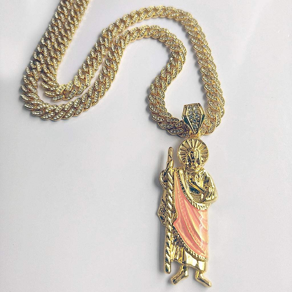 Dripping Religious St. Jude Alloy Pendant Men'S 8Mm Cuban Chain Hip Hop Necklace Personalized Vintage