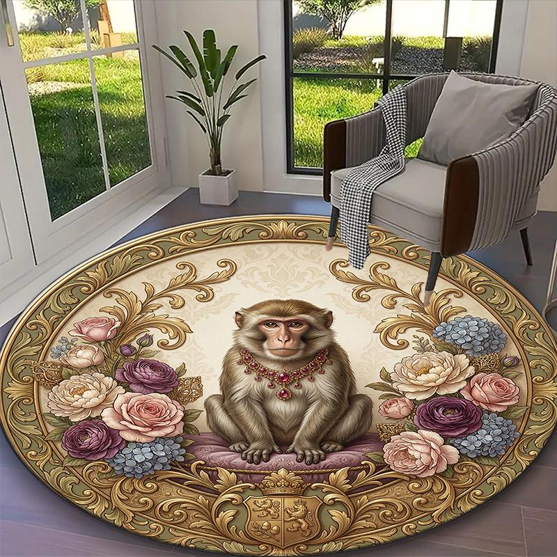 1pc Noble Monkey Neon Monkey Printed Chair Rug for Home Office Use, Living Room Kitchen Game Room Round Carpet