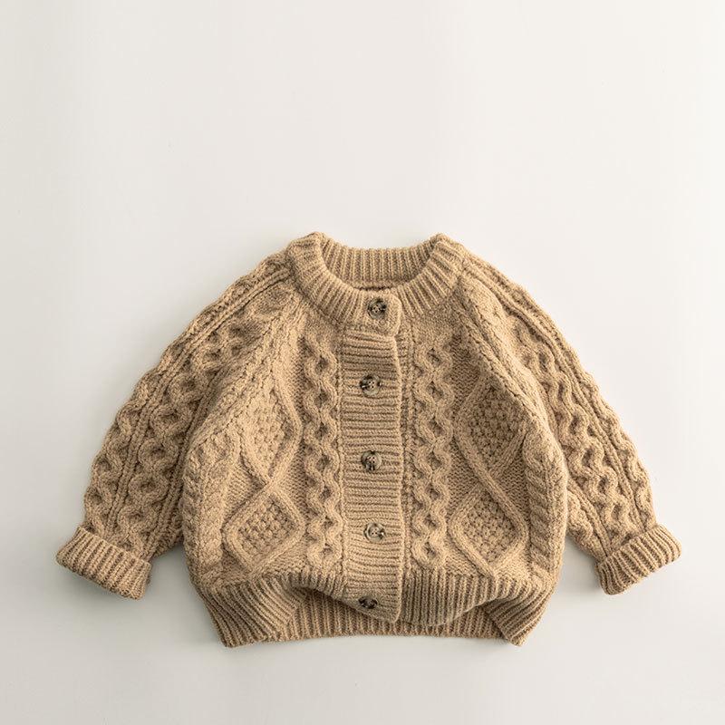 Children's Sweater Cardigan Winter Boy Baby Lazy Style Knitted Sweater, Thick Coat Knitted Sweater